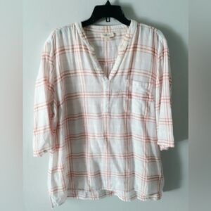 Plaid V-Neck Women's Top - White and Red